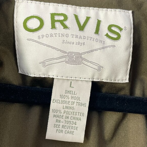 Orvis Mens Large Green Brown 100% Wool Full Zip Bomber Jacket - Picture 3 of 9